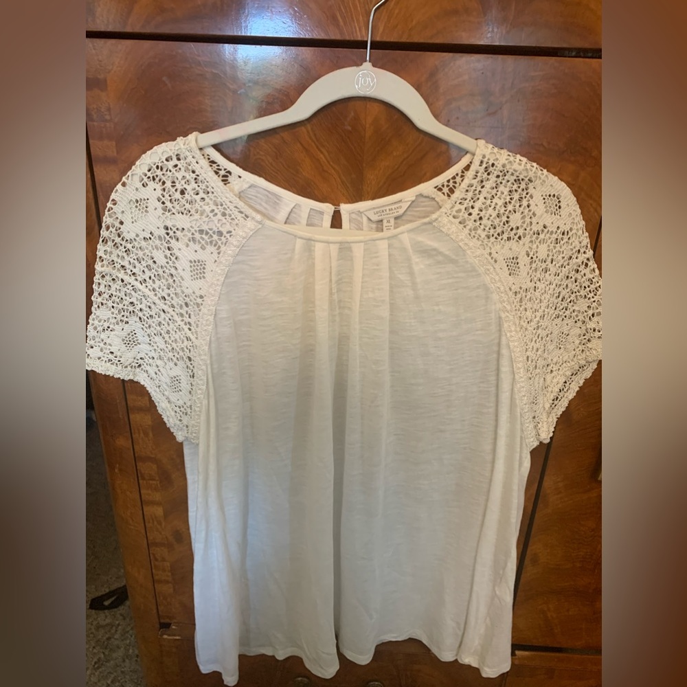 Lucky Brand White Crochet Sleeve Top
